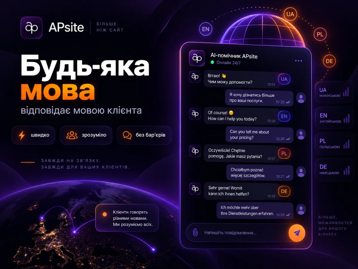 AI-помічник відповідає мовою клієнта: українська, англійська, польська, німецька