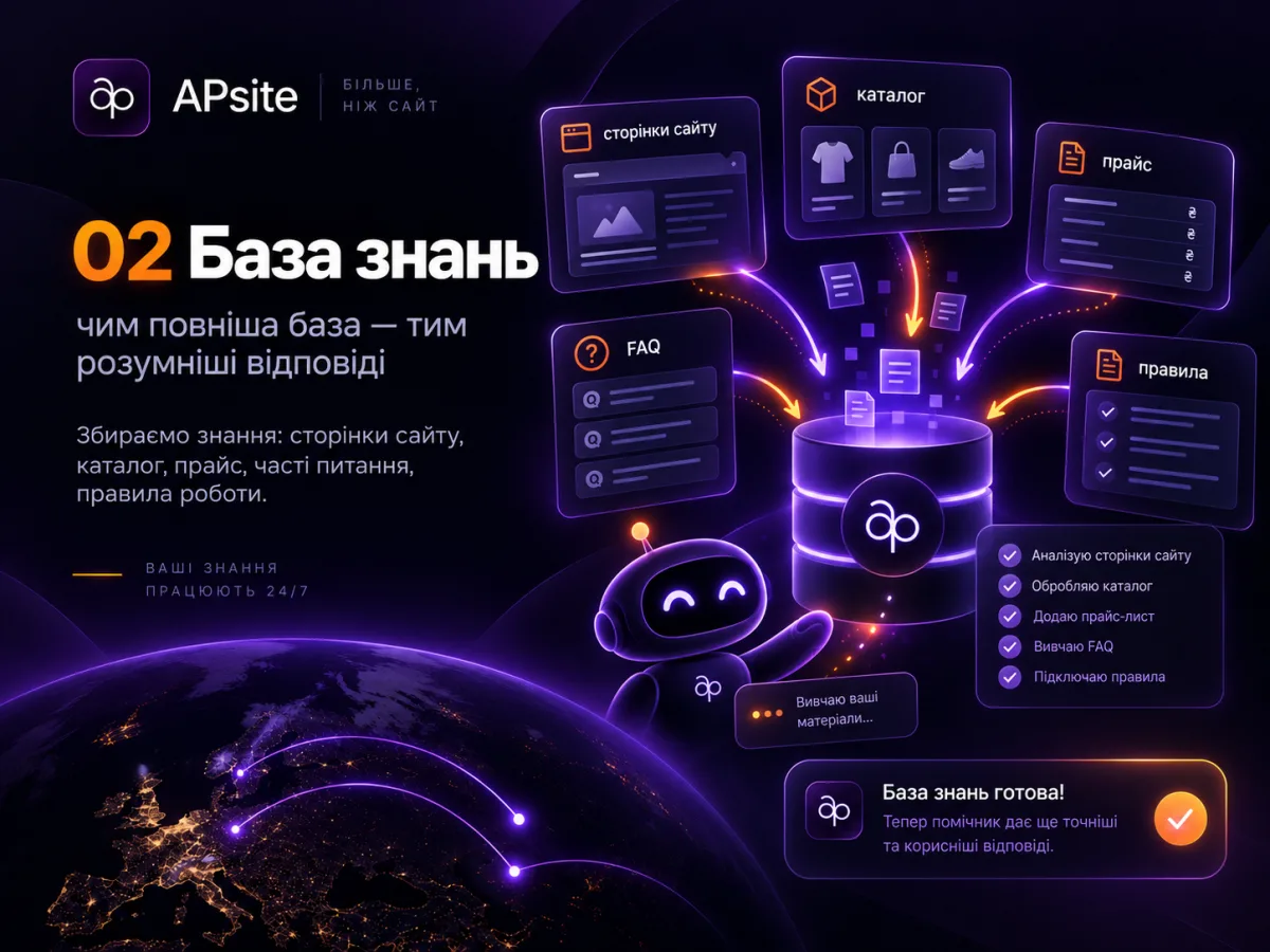 Крок 2 — база знань: сторінки сайту, каталог, прайс, FAQ і правила