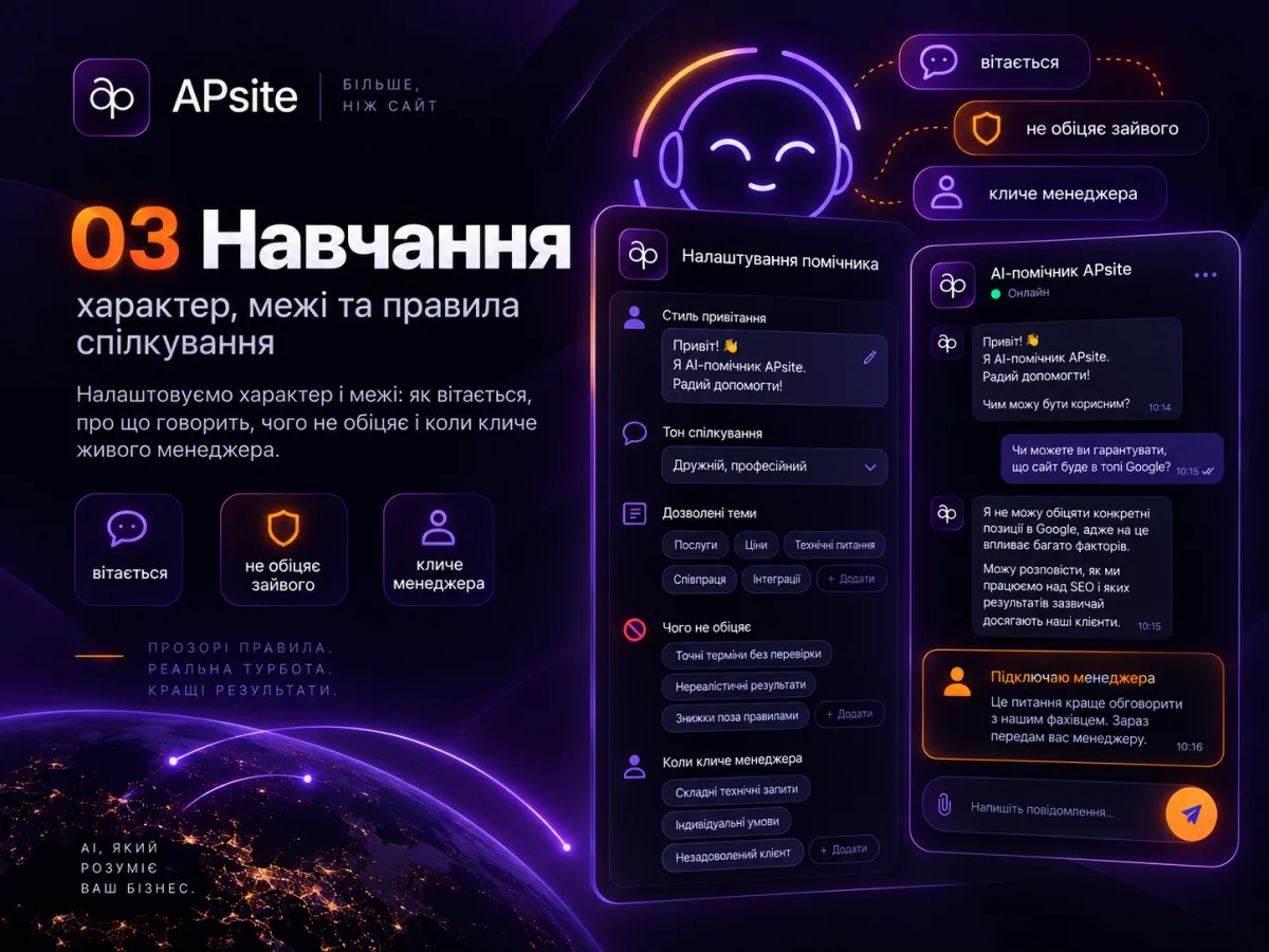 Крок 3 — навчання: характер, межі та правила спілкування помічника