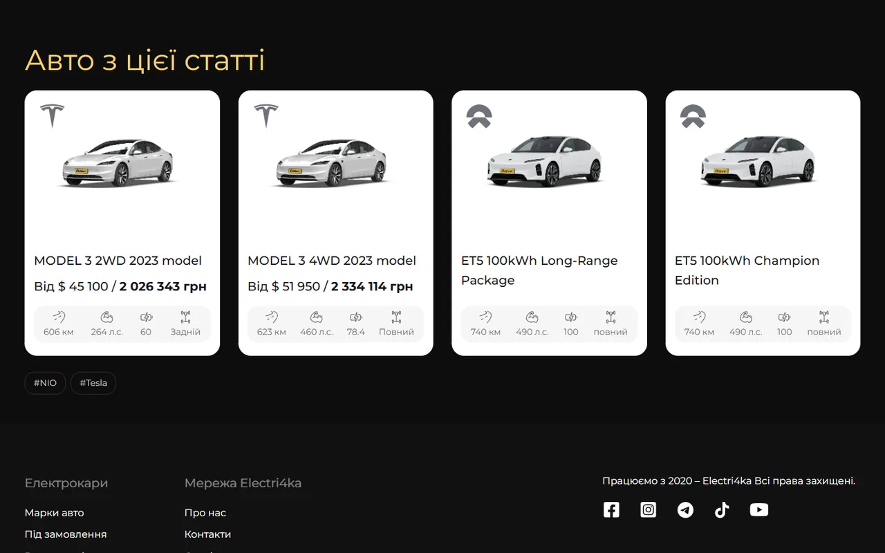 Electri4ka — блок «Авто з цієї статті»: картки автомобілів у блозі