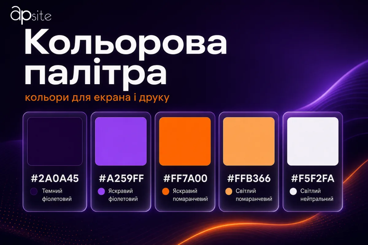 Кольорова палітра бренду з кодами кольорів для екрана і друку
