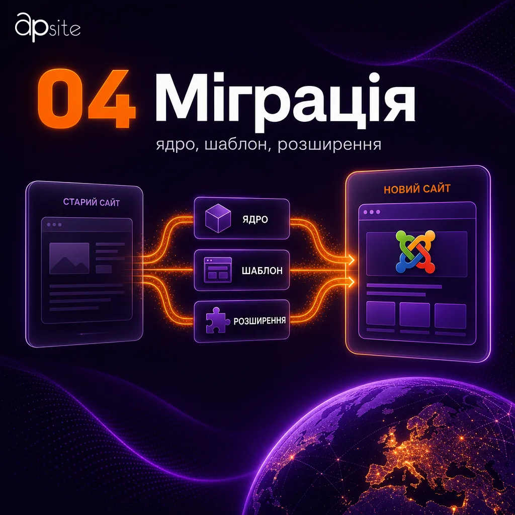 Крок 4 — міграція: ядро, шаблон, розширення