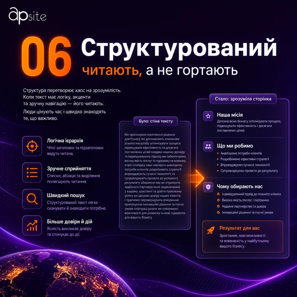 Структурированный текст: заголовки, списки, абзацы