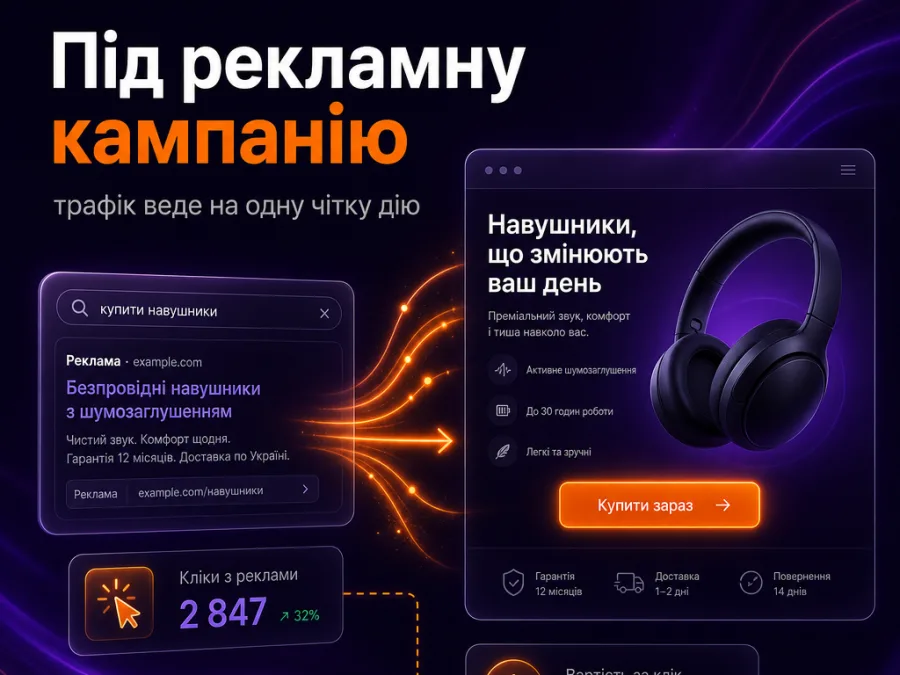 Лендинг под рекламную кампанию: трафик ведёт на одно действие