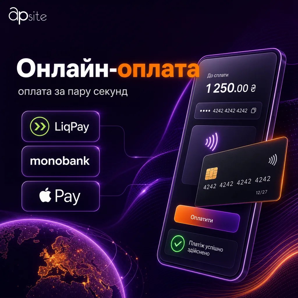 Онлайн-оплата: LiqPay, monobank, Apple Pay