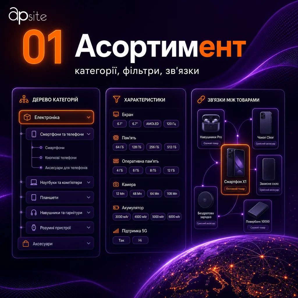 Шаг 1 — ассортимент: категории, характеристики, фильтры