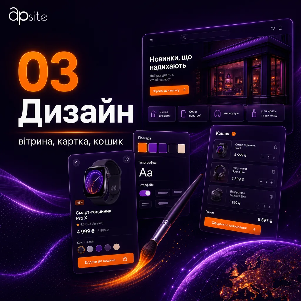 Шаг 3 — дизайн: витрина, карточка товара, корзина