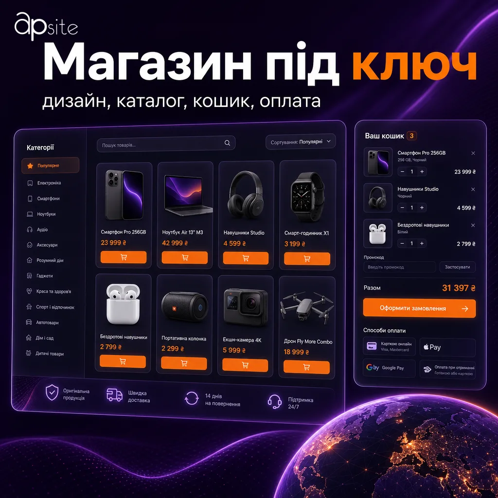 Магазин на OpenCart під ключ: дизайн, каталог, кошик, оплата