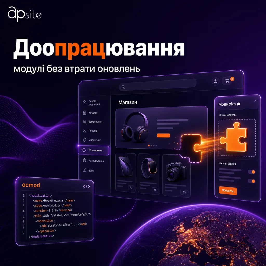 Доопрацювання OpenCart: модулі через ocmod без втрати оновлень