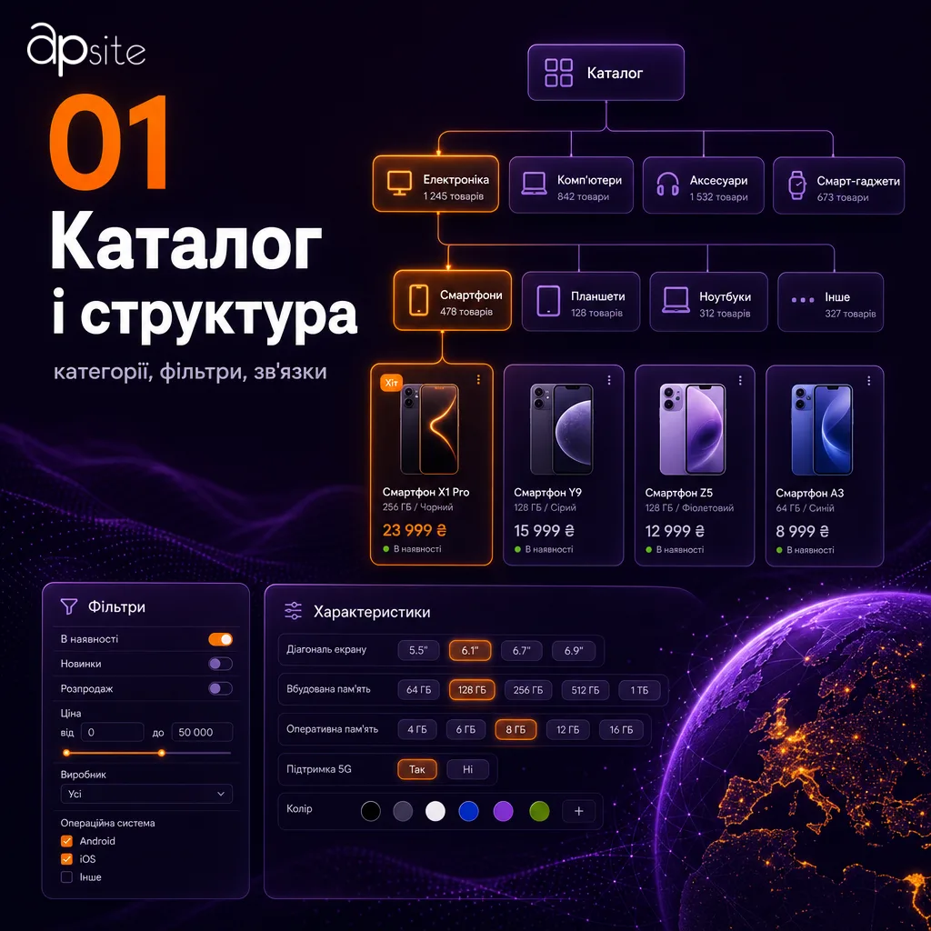 Крок 1 — каталог і структура: категорії, фільтри, зв'язки товарів