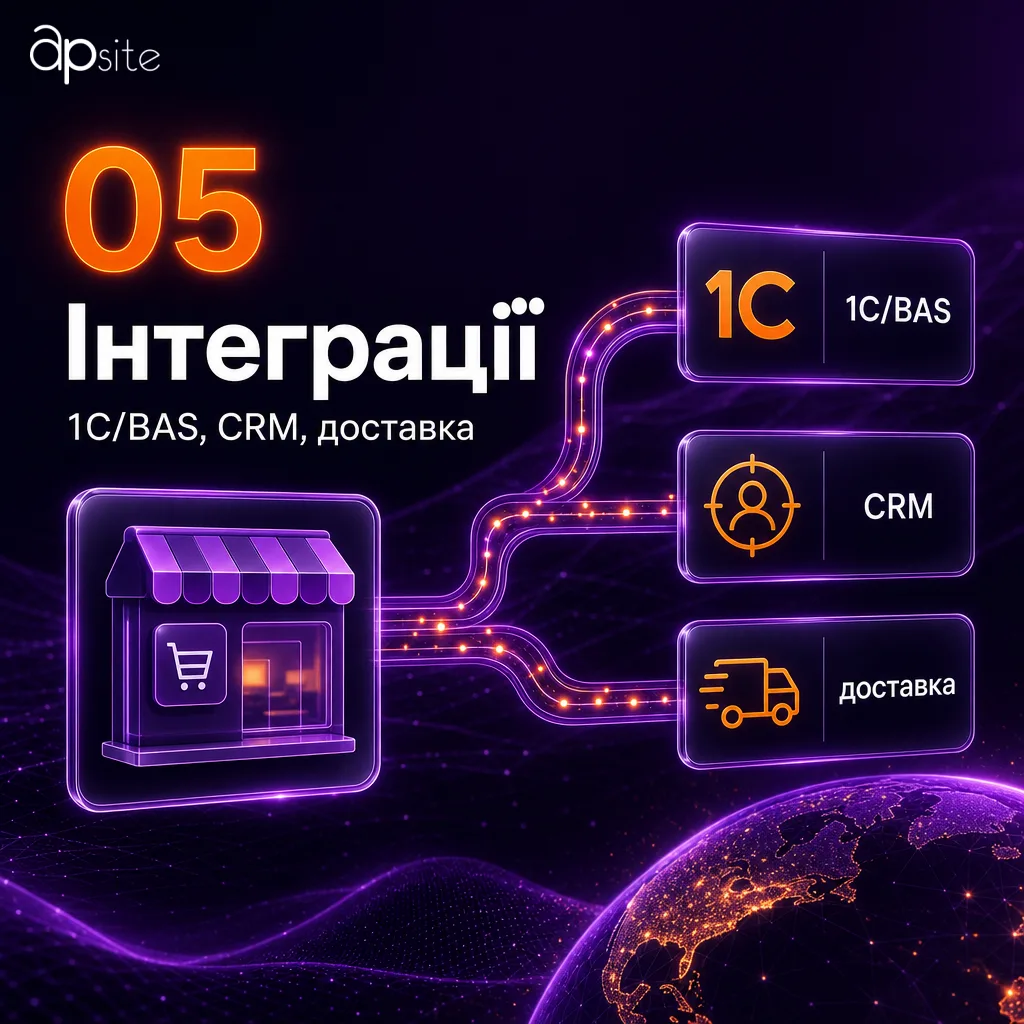 Крок 5 — інтеграції магазину: 1С/BAS, CRM, доставка