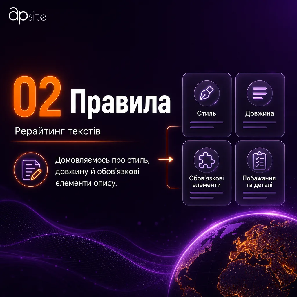 Шаг 2 — Правила: договариваемся о стиле, длине и обязательных элементах описания