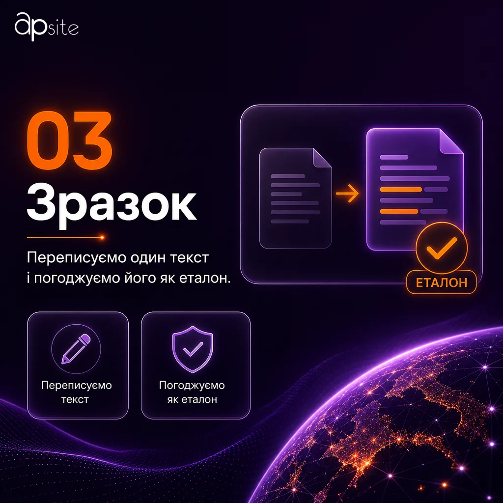 Шаг 3 — Образец: переписываем один текст и согласуем его как эталон