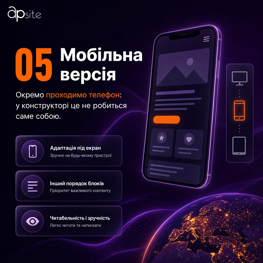 Крок 5 — Мобільна версія: окремо проходимо телефон: у конструкторі це не робиться саме собою